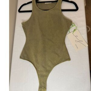Elle Grey Green Stone Wash Tank Thong Bodysuit – Size Small NWT